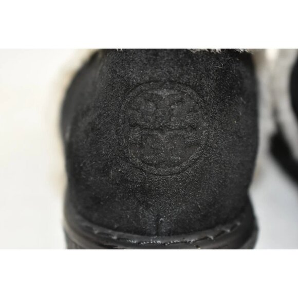 $550 TORY BURCH Cooper Suede Sheep Fur Lace Up Booties BLACK 6 (MG25) - Picture 5 of 8
